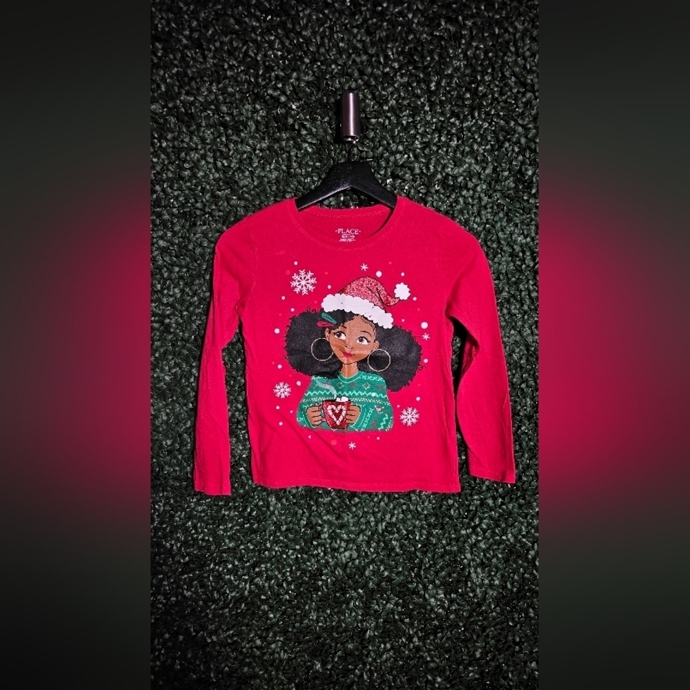 Place Red Long Sleeve Kids Tee with Festive Design